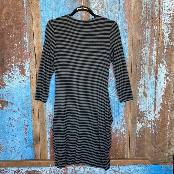 Market & Spruce Brentwood Tiered Black & Gray Striped Dress - Picture 7 of 7